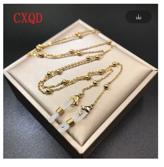 Women's Stainless Steel Sunglasses Strap Gold/Silver Color Bead Chains Eyewear Accessories Cord for Hanging Masks Gift